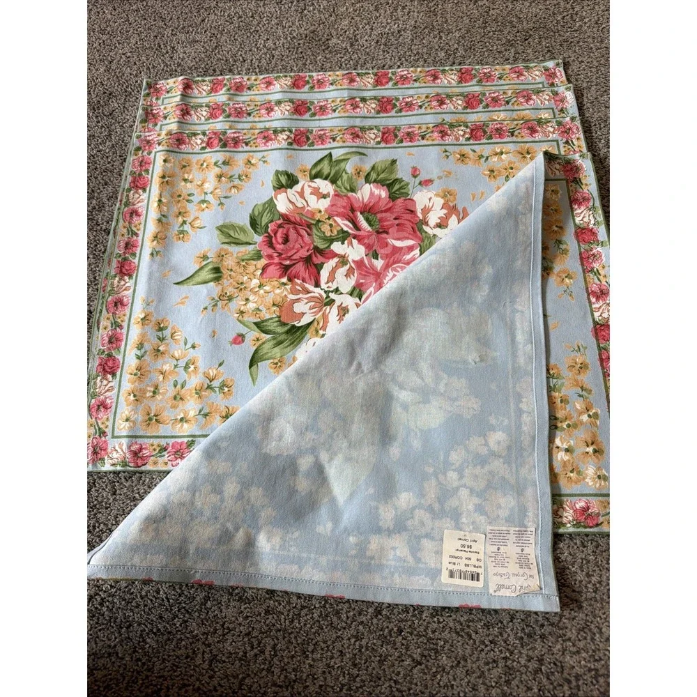April Cornell Aqua Floral Placemats Set 4 Zinnia Garden New Condition